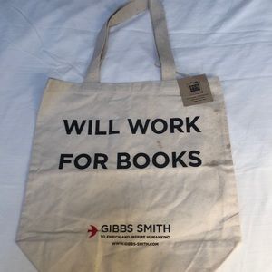 NWT “Will Work for Books” Eco Bags 100% Natural Cotton Tote